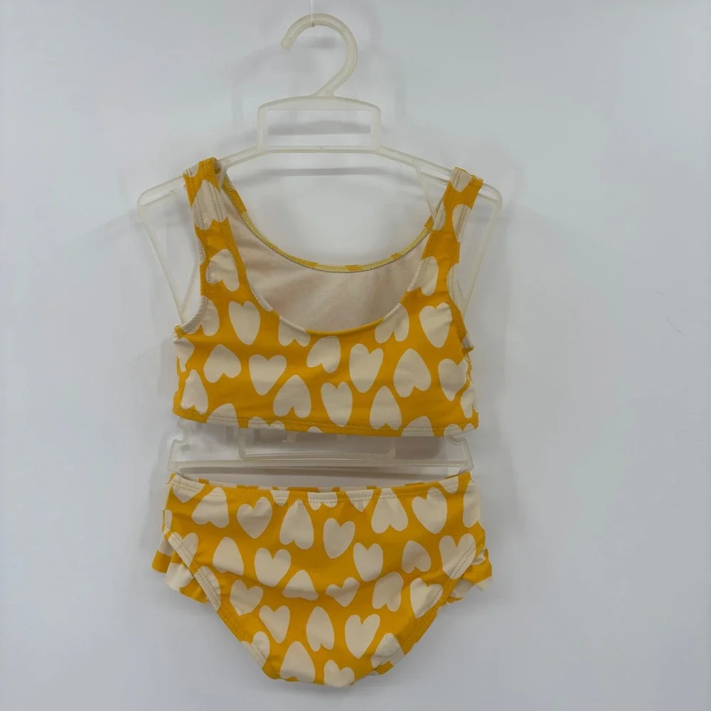 Cat & Jack Bikini Toddler 4T Yellow Heart Ruffle Two Piece Swimsuit Summer Cute